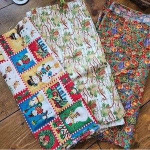 Vintage Christmas Fabric Pieces LOT Snowman, Music Notes, Presents, Bells